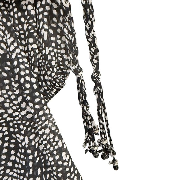 Zara Size S Black And White Polka Dot Flounce Mini Shirt Dress Long Sleeve - Picture 11 of 14